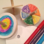 Spinning art on wooden tops