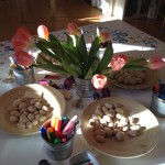 Decorating wooden Easter eggs